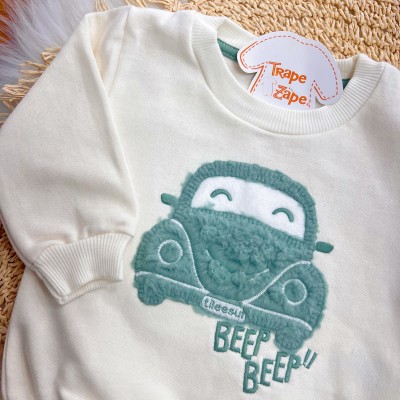 Conj. Casaco Fusquinha e Calça de Moletom - Off White e Verde